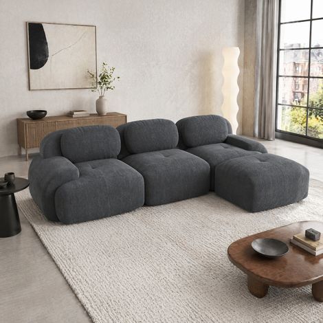 Sofá de esquina modular sin montaje de pana acanalada, 298 x 178 x 70 cm, gris DESVIAE (1/5)