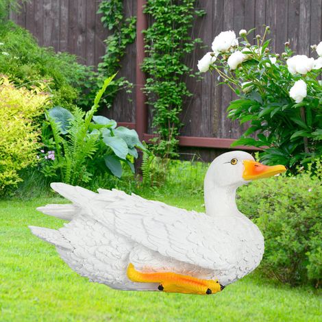 Decoración de jardín: Figura de pato innovadora y realista hecha de resina blanca (27,5 x 14,5 cm), 1 pieza para jardín y hogar. (1/5)