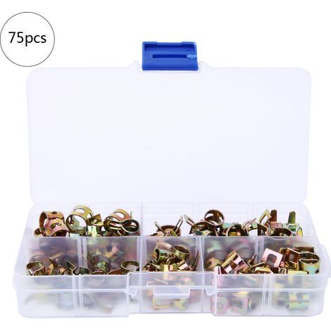 75 pièces de colliers de serrage pour tuyaux 6-10mm, kit d'assortiment de clips à ressort pour fixation de tuyauterie (1/5)
