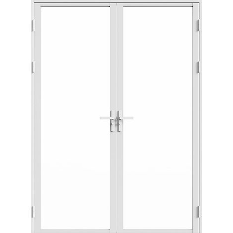 Bloc porte réversible à deux battants en aluminium et verre trempé - 2 x H204 x L83 cm - Blanc - LOXTON