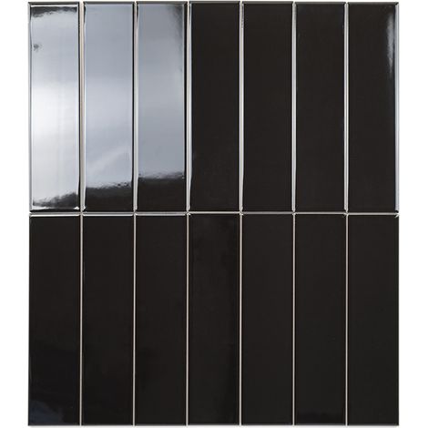 Carrelage Mur Ceramic Connection Black Brillante 7,5x30 cm