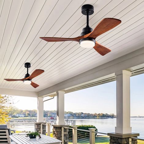 Ventilateur de plafond 107 cm avec lumière – Télécommande 6 vitesses, fonction réversible, moteur DC économique ， 107 x 107 x 37 cm