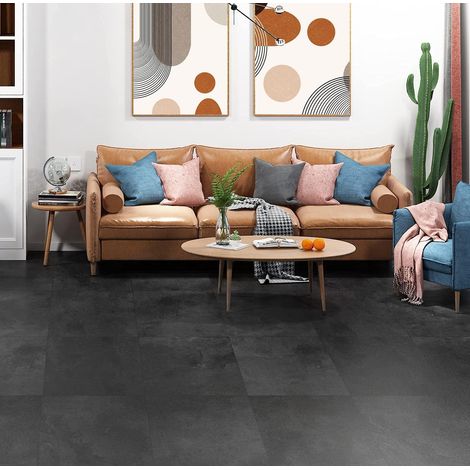 Épais Dalle PVC Adhesive Sol Gris Anthracite Lino Sol Adhesif Salle de Bain Lavable Carrelage Adhesif Sols 30x30 Revetement de Sols Chambre Salon Cuisine, 4 Dalles (1/5)
