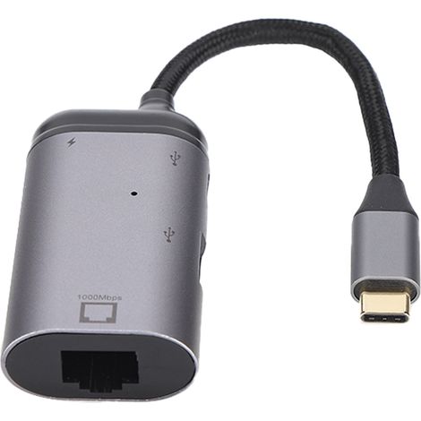 Adaptateur USB C 3 en 1 Mâle vers RJ45, PD et USB A Femelle - Multifonctionnel (1/5)