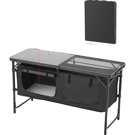 Table de cuisine de camping, design portable, hauteurs réglables, Noir (1/2)