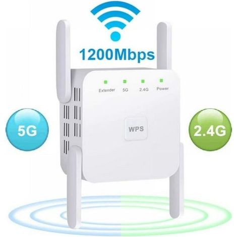 Répéteur Wi-Fi double bande 2,4 GHz et 5 GHz jusqu'à 1200 Mbit/s – 4 antennes externes – Port Ethernet pour connexion stable – Couverture 1500 pieds² (1/5)