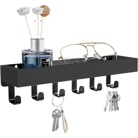 Portachiavi in legno - Mensola a parete - Porta-chiave - Piccolo portachiavi - portachiavi - Scaffale multi - Organizzatore della camera - Legno - Nero (1/5)