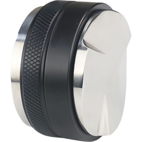 2-in-1 51-mm-Kaffeespender und -Tamper aus Edelstahl, doppelköpfig, höhenverstellbar, mit rutschfestem Diamantmuster.