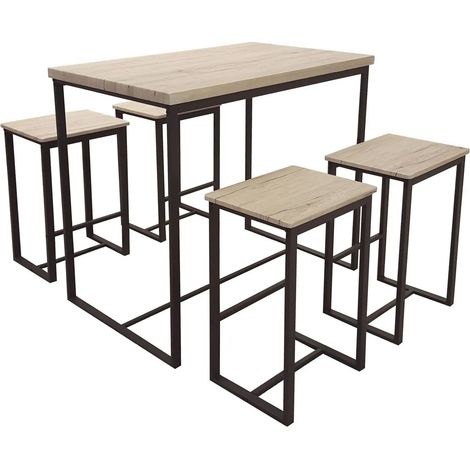 Table de bar rectangulaire avec 4 tabourets design industriel DOCK (1/5)