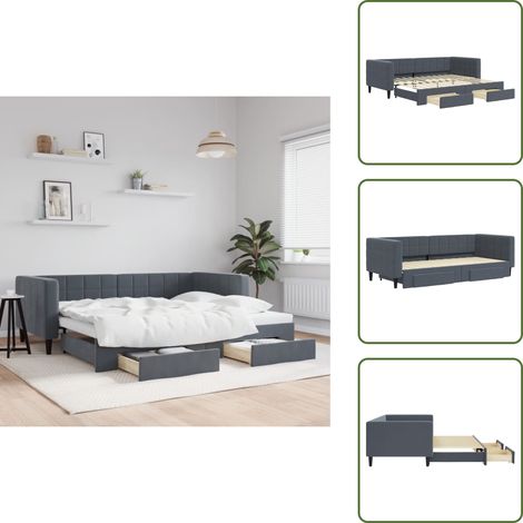 The Living Store Tagesbett Ausziehbar mit Schubladen Dunkelgrau 90x200 cm Samt - Schlafsofa (1/5)