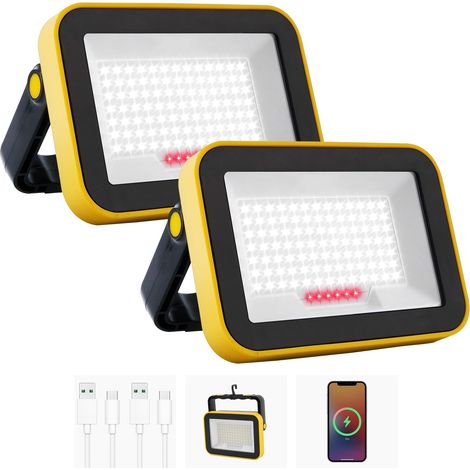 Projecteur Led Rechargeable, 5 Modes Projecteur Led Chantier Batterie avec Câble USB, 4000mAh Lampe de Chantier Portable, IP65 Étanche Lampe de Travail pour Garage, Camping, Pêche, 2 Pièces (1/5)