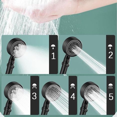 Shower Head and Hose 2m 130mm Large Powerful Flow High Pressure 5 Modes Handheld Electric Shower Head for Low Water