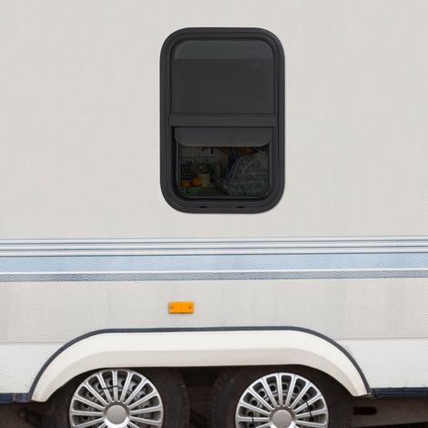 Fenêtre pour Camping-Car 380x560mm, Fenêtre Coulissante Verticale, Aluminium & Verre de Sécurité, Noir, Remplaçant Direct (1/5)