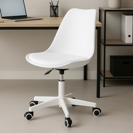 Sedia da Ufficio Poltrona da Studio Girevole Ergonomica con Ruote in PP e Schiuma Bianco (1/4)