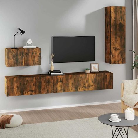 vidaXL 4 Piece TV Cabinet Set Smoked Oak Engineered Wood (1/5)