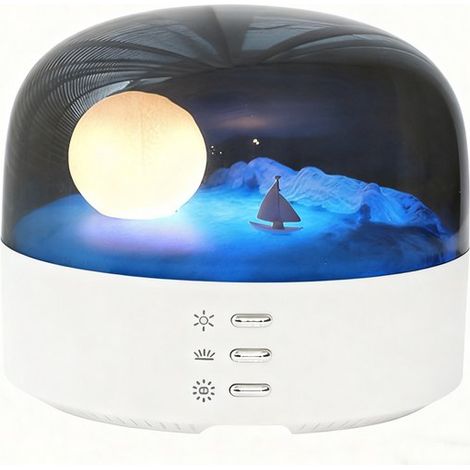Veilleuse pour adultes et enfants - Lampe de chevet - Éclairage d'ambiance LED - 12,2 x 12,4 x 10,1 cm - Trois niveaux de luminosité - Rechargeable par USB ou Type-C - Motif lune et montagnes enneigée (1/5)