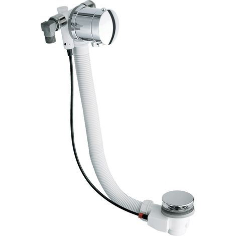 Système d'évacuation et de remplissage pour baignoire – SUCRTEK – Longueur 47cm – Montage avec bouton de vidage intégré – Chrome ABS – Silfra
