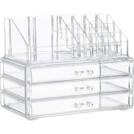Organisateur cosmétiques et bijoux - AVIZAR - 3 tiroirs empilables - Transparent - Double couche - Multi-compartiments (1/4)