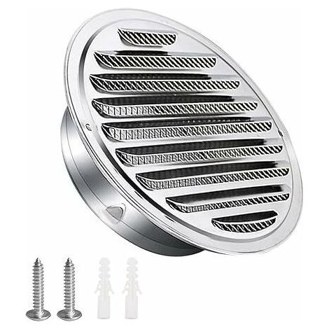 Grille aération VMC,Grille d'aération en acier inoxydable 125mm avec vis et chevilles Protection contre les intempéries Lamelles avec moustiquaire et boucle Grille d'évacuation d'air ronde Visser et b (1/5)