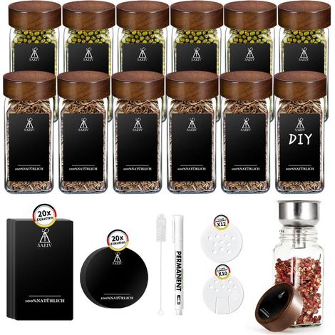 SAEIV Akazien-Holz Gewürzregal 24 Fächer 120ml Gläser Organizer 180 Etiketten (1/5)