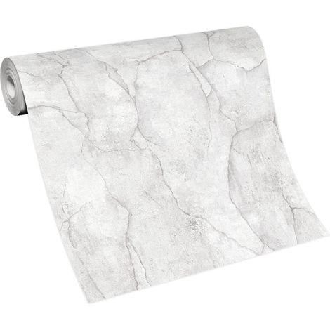 Papier peint style industriel gris clair pour salon Tapisserie moderne imitation béton Papier peint moderne gris effet craquelé (1/5)