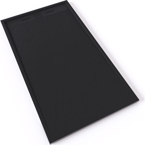 HIEMAL Receveur de douche 90 x 160 cm résine Noir aspect ardoise + bonde incluse - Salle de bain