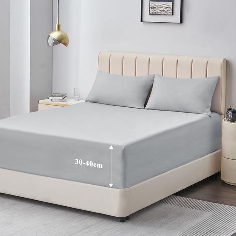 Drap Housse 160x200 Grand Bonnet 40 cm Drap Housse 2 Personnes 160 x 200 Grand Bonnet 40 cm Matelas en Microfibre avec Élastique Tout Autour, Gris Clair (1/5)