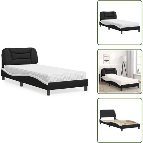 Lit avec matelas noir et blanc 90x200 cm similicuir - Lit Double - Lit Plateforme - Lit Design - Literie - Meuble Chambre (1/5)