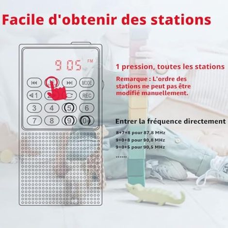 J-328 Radio FM Portable Rechargeable, Enregistrement Et USB-C Mini Radio Portable Rechargeable avec Enregistrement, Charge USB-C Et Lecture MP3/TF/AUX pour Maison Et Voyage (1/4)