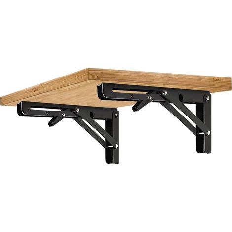 Lot de 2 - Équerre Étagère Pliante 400 mm - Support Console Pliable En Métal Avec Vis De Fixation - Équerre Rabattable Murale Pour Cuisine Salon (1/5)