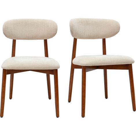 Sedie in tessuto effetto velluto testurizzato beige e legno noce scuro (lotto da 2) SIAME (1/5)