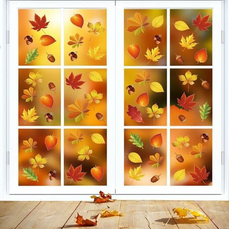 Autocollant Feuille d'érable,9 Feuilles Thanksgiving Fenêtre Décoration,Thanksgiving Fenêtre Autocollants Autocollants Fenêtre D'automne DIY Automne Sticker Mural pour Thanksgiving Fête (1/5)
