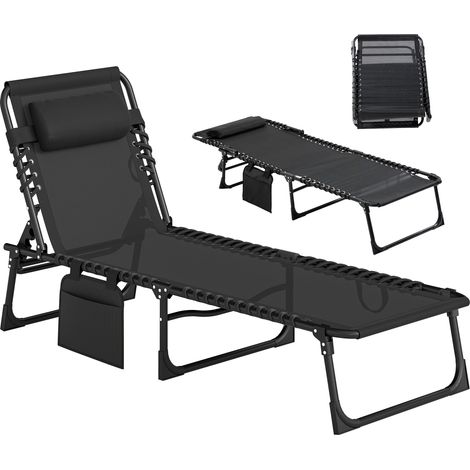 Sdraio da Giardino Pieghevole con Schienale Reclinabile su 5 Posizioni e Cuscino, 185x58x30cm, Nero