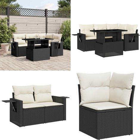 5-tlg. Garten-Sofagarnitur mit Kissen Schwarz Poly Rattan - Gartenmöbel Set - PE-Rattan Möbel - Outdoor Lounge - Gartenecke - Balkonmöbel - Home & Living (1/5)