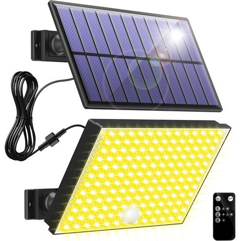 Lampada solare da esterno, 400 LED con sensore di movimento, 3 modalità, impermeabile, luce solare da esterno gialla calda per giardino, ideale per sicurezza e illuminazione.