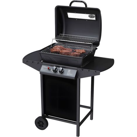 Barbecue A Gas A 2 Fuochi John In Acciaio Nero Con Ruote (1/5)