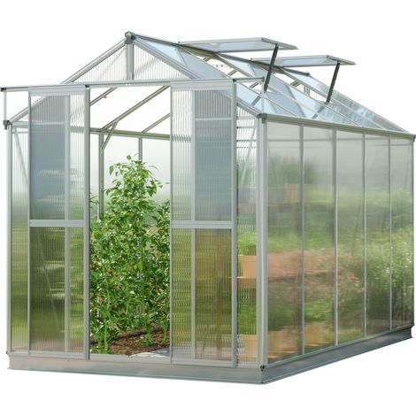 GFP Gewächshaus Picco 5 Alu-Rahmen 179 x 322 cm 6 mm Polycarbonat Platten - mit Fundamentrahmen & automatischem Fensteröffner