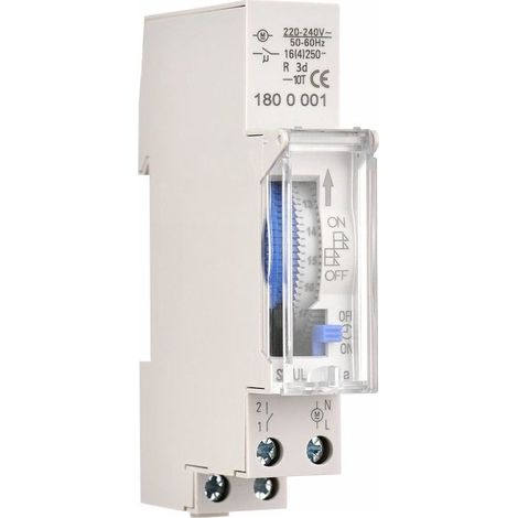 Horloge, buzzer et minuterie pour panneau de commande. Minuterie mécanique 24 heures, minuterie minimum 15 minutes, montage sur rail, batterie intégrée, Sul180A CA 220-240 V, gris - Sul180A CA 220-240 (1/3)