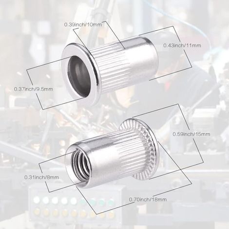 60 Écrous à Sertir M8 en Acier Inoxydable 304 Tête Plate pour Fixation Aveugle Rivet Fileté Compatible Pince à Insert (1/3)