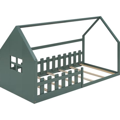 Lit enfant maison 90 x 200 cm vert en pin et MDF (1/5)