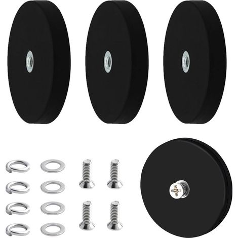 4 Pièces Aimants en Néodyme Caoutchoutés 66mm Aimant Carrosserie à Filetage Plat M6 Avec Rondelle D'écrou en Acier Inoxydable Pour Caméras Barres Lumineuses Outils de Fixation (1/5)