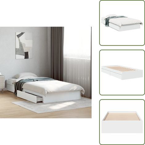 Bettgestell mit Schubladen Weiß 100x200 cm Holzwerkstoff - Bettesrahmen - Doppelbett - Holzbettwäsche - Schrankbett - Weißer Rahmen (1/5)