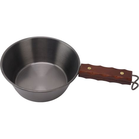 Poêle de camping en acier inoxydable 304, 2000 ml, manche en bois, sûre et portable pour la randonnée et les pique-niques, noire. (1/5)