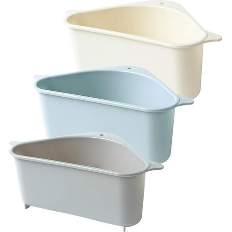 Juego de 3 escurridores triangulares multifuncionales para fregadero con estante de almacenamiento