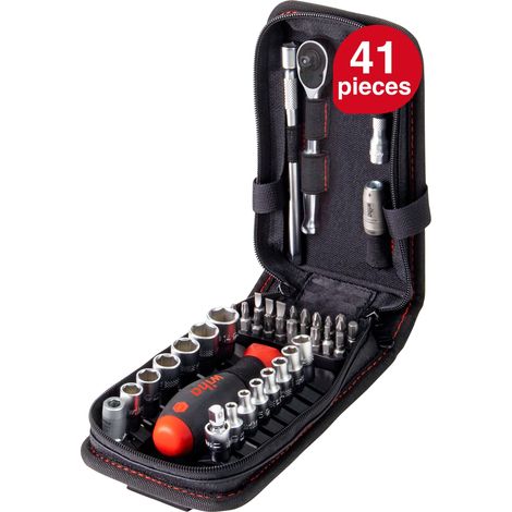 Wiha nut driver insert bit set 1/4 inch 40 pcs. including multifunctional bag with belt clip I tool belt pouch (44684) (1/5)