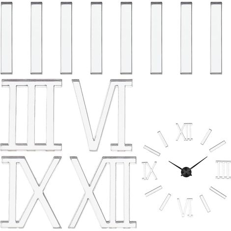 12Pcs Chiffres Romains en Acrylique pour Créer Une Horloge Murale Horloge Murale à Chiffres Romains 30mm Long Miroir Argenté Chiffres et Tirets Décoration pour Salon et Chambre à Coucher (1/5)