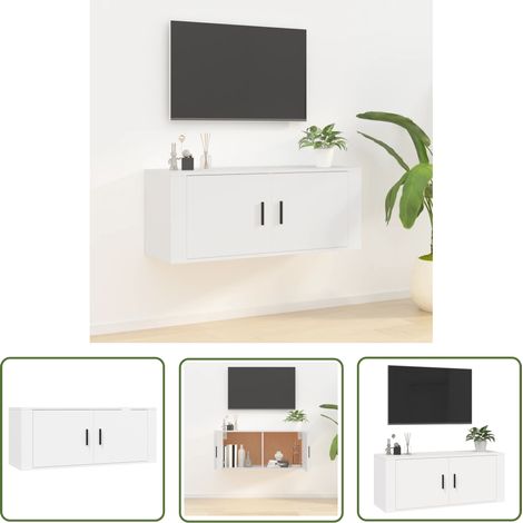 The Living Store TV-Wandschrank Weiß 100x34,5x40 cm - TV Schrank - Wandregal - Fernsehschrank - Weißer TV Schrank - Regal Für Fernseher (1/5)