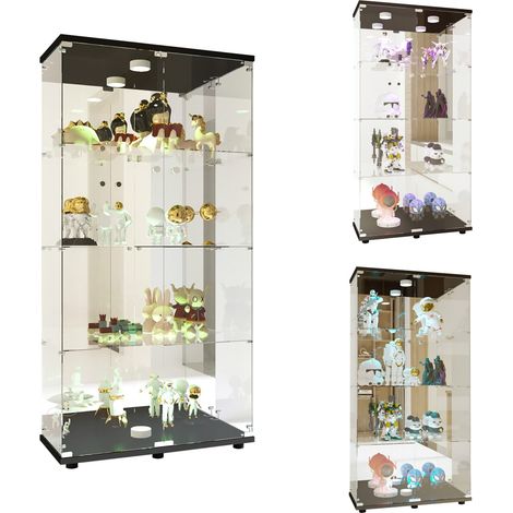 Pergar – Vitrine en verre trempé 4 étagères – Éclairage d'ambiance réglable – Poignée métallique – Serrure de sécurité – Dimensions 80.5x36.5x164 cm — vue 3