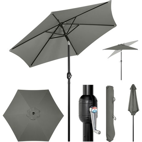 WOLTU Ombrellone da Giardino, Ombrellone da Esterno, Manovella, 6 Stecche, φ240cm, Grigio Scuro (1/5)