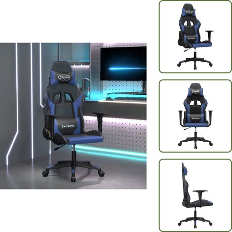 Silla de cuero sintético - vidaXL Silla gaming cuero sintético negro y azul - Silla ergonómica